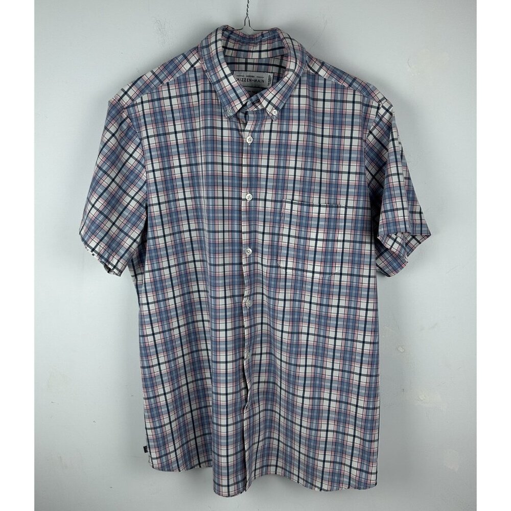 Mizzen+Main Shirt Mens 2x Trim Fit Pink  Blue Plaid Leeward Collection Stretch